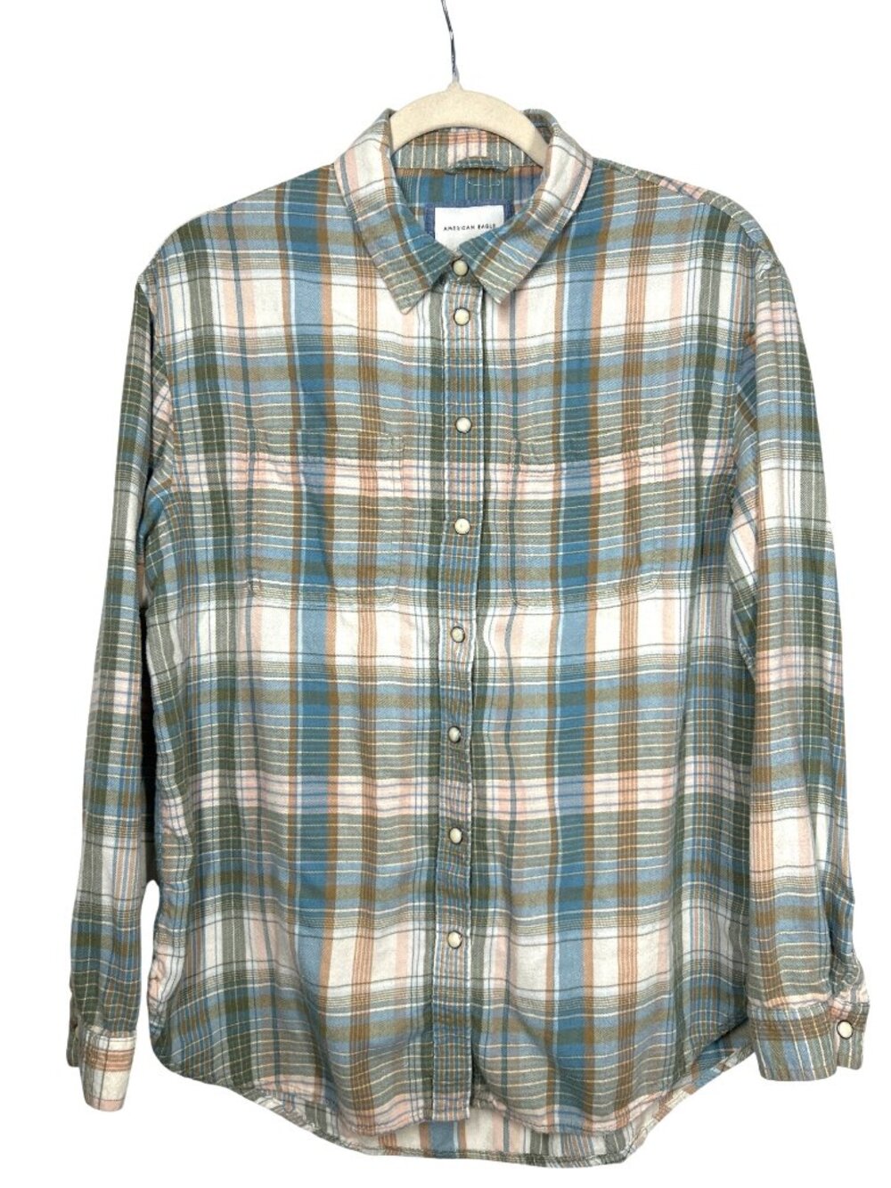 American Eagle Plaid Flannel Shirt Sz XS Pearl Snap Grunge Longsleeve Streetwear - Picture 2 of 14